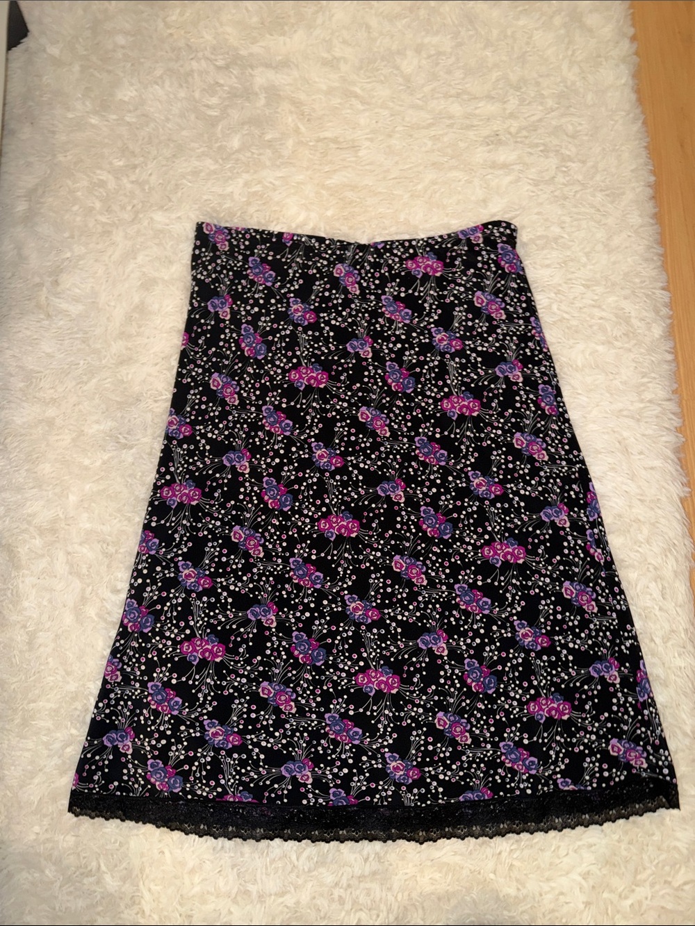 Notations Black A-Line Skirt with Pink & Purple Floral Print